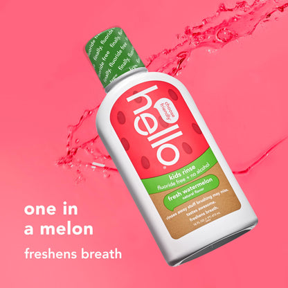 Hello Natural Watermelon Kids Mouthwash - Fluoride Free, Alcohol Free, SLS Free, Vegan (16 oz x3)