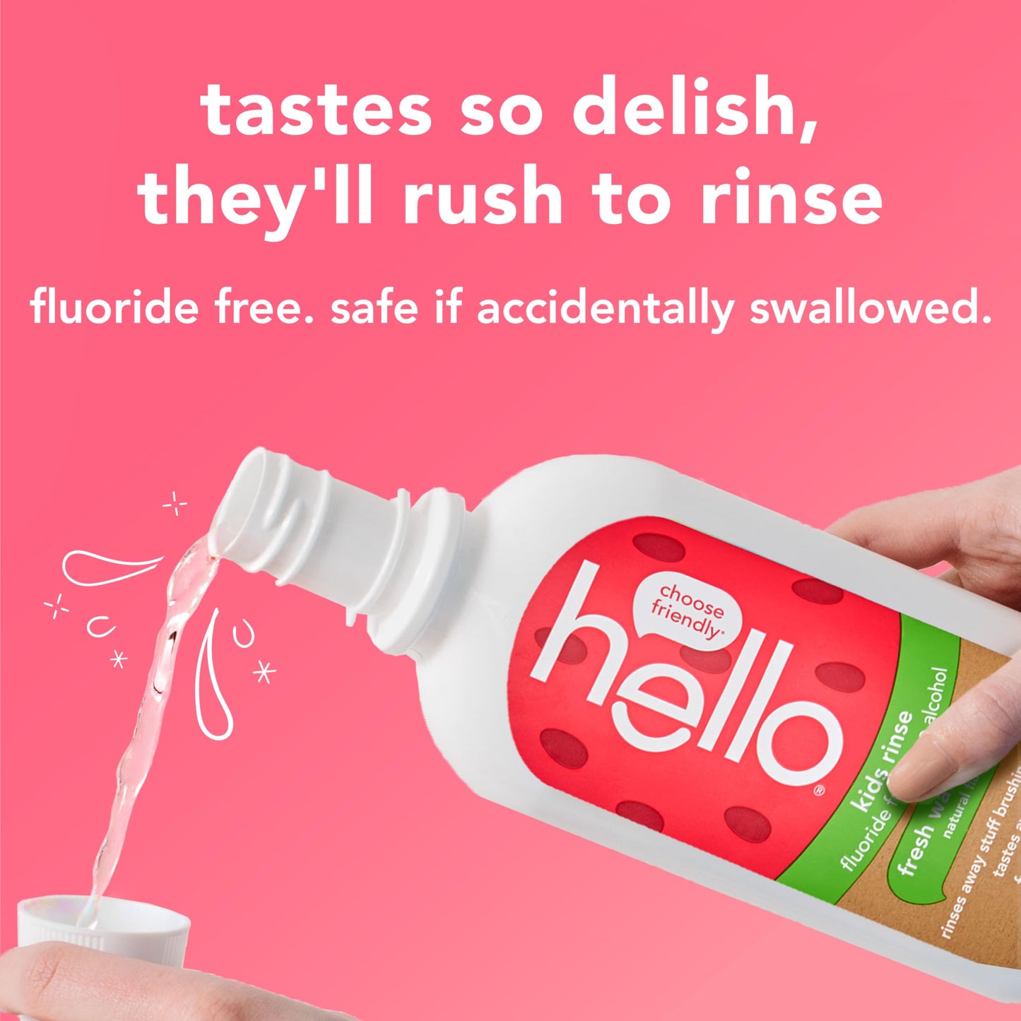 Hello Natural Watermelon Kids Mouthwash - Fluoride Free, Alcohol Free, SLS Free, Vegan (16 oz x3)