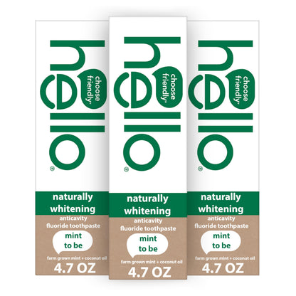 hello Naturally Whitening Fluoride Toothpaste — Mint, 3 Pack (4.7 oz tubes)