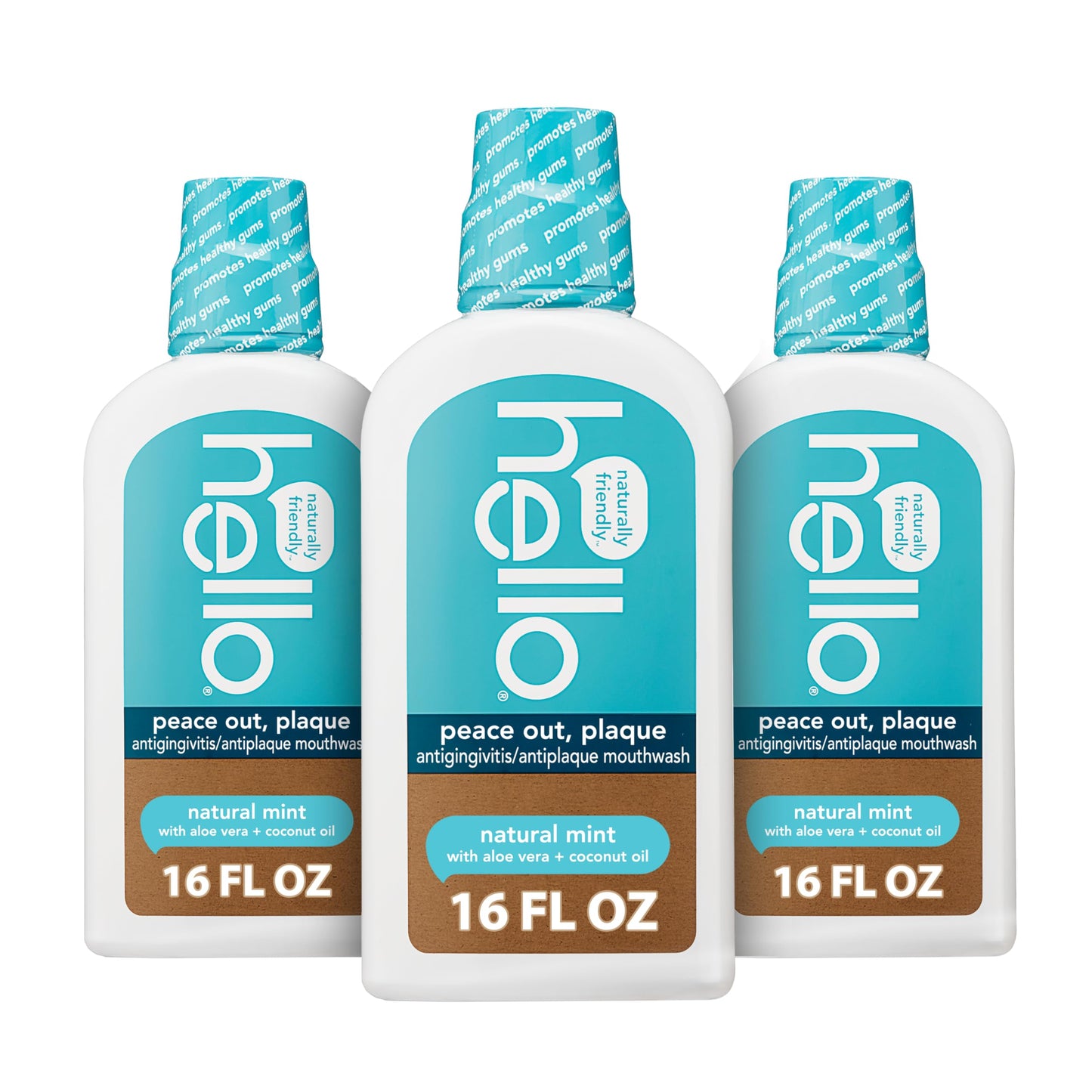 Hello Peace Out Plaque Mouthwash – Fluoride Free, Alcohol Free, Vegan (3x16 oz)
