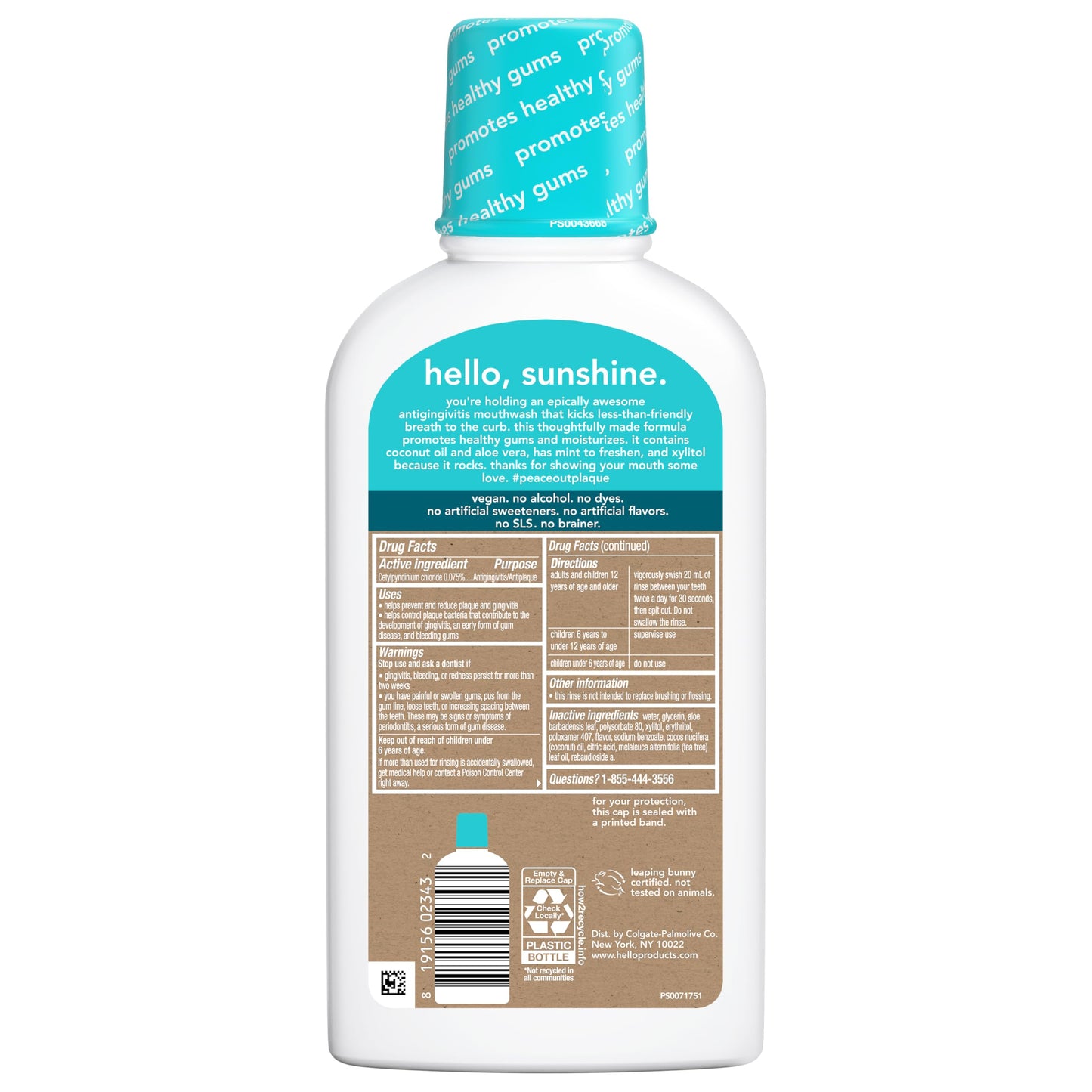 Hello Peace Out Plaque Mouthwash – Fluoride Free, Alcohol Free, Vegan (3x16 oz)