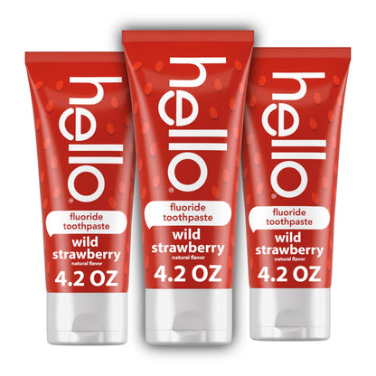 Hello Wild Strawberry Kids Toothpaste with Fluoride – ADA Approved, 3 Pack, 4.2 oz
