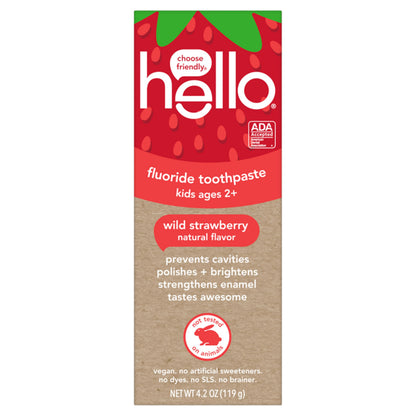 Hello Wild Strawberry Kids Toothpaste with Fluoride – ADA Approved, 3 Pack, 4.2 oz