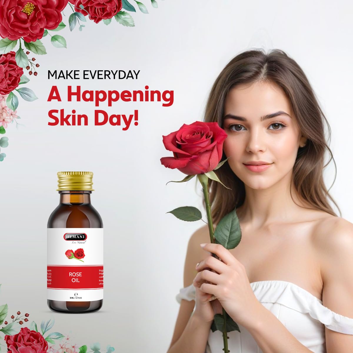 Hemani Rose Oil 30ml | Pure Cold-Pressed Edible Oil for Cooking, Skincare & Aromatherapy