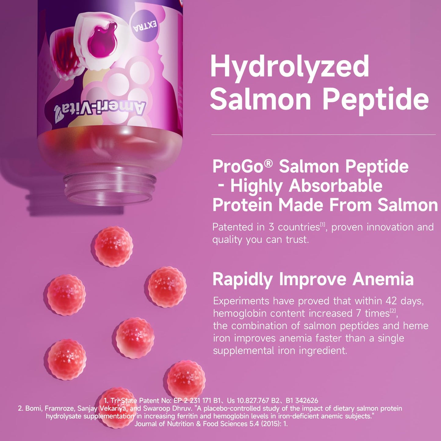 Heme Iron Gummies for Women with Salmon Peptides – Gentle, Sugar-Free for Anemia Support (60 ct)