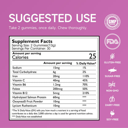 Heme Iron Gummies for Women with Salmon Peptides – Gentle, Sugar-Free for Anemia Support (60 ct)