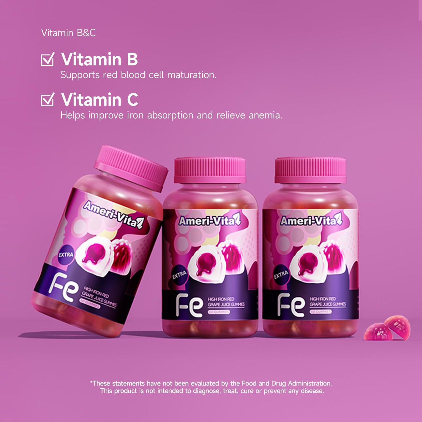 Heme Iron Gummies for Women with Salmon Peptides – Gentle, Sugar-Free for Anemia Support (60 ct)