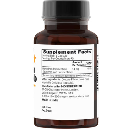 Heme Iron Polypeptide 11 mg - 90 Vegetarian Capsules | Iron Supplement Complex
