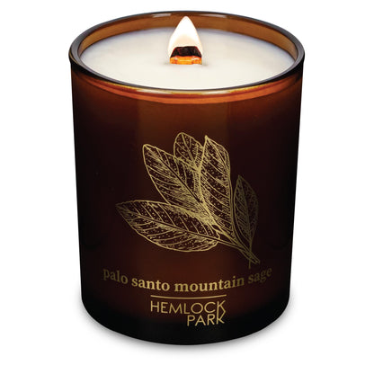 Hemlock Park Amber & Gold Wood Wick Candle – 7.2 oz | Palo Santo Mountain Sage