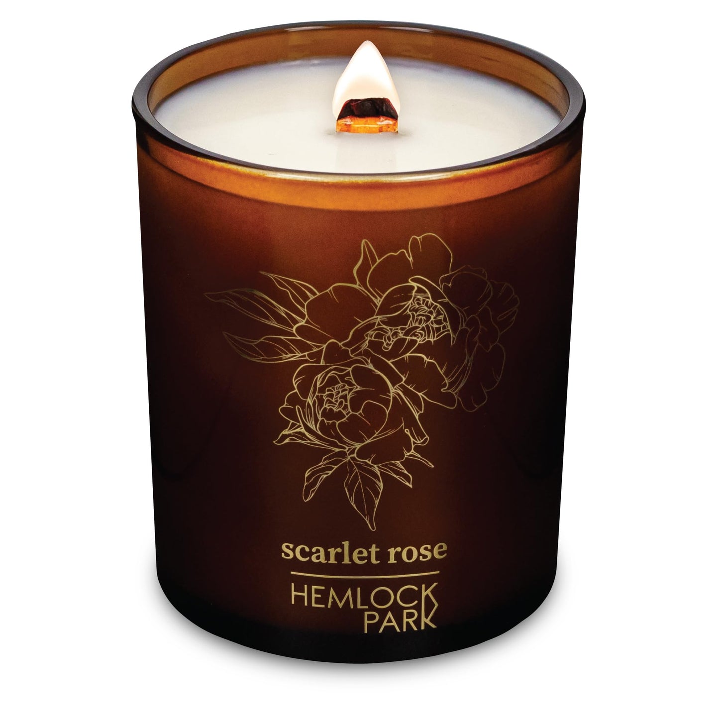 Hemlock Park Amber & Gold Wood Wick Candle | Natural Coconut Wax 7.2 oz | Scarlet Rose