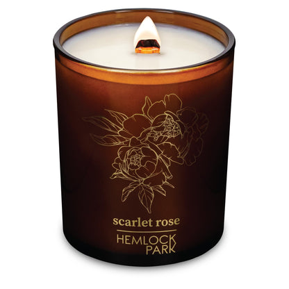 Hemlock Park Amber & Gold Wood Wick Candle | Natural Coconut Wax 7.2 oz | Scarlet Rose