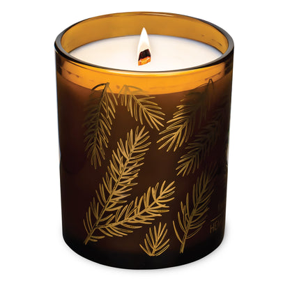 Hemlock Park Amber Gold Leaf Glass Wood Wick Candle – Natural Coconut Wax, 7.2 oz (Foxtail Fir)