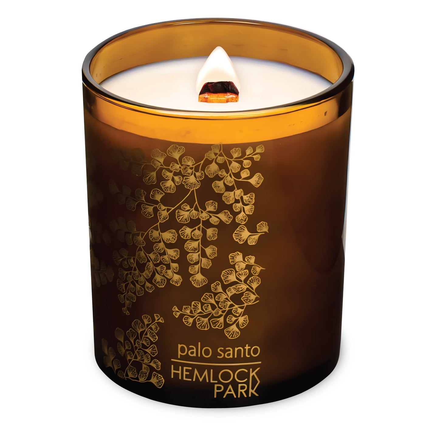 Hemlock Park Amber Gold Leaf Candle – Coconut Wax, Wood Wick, Palo Santo