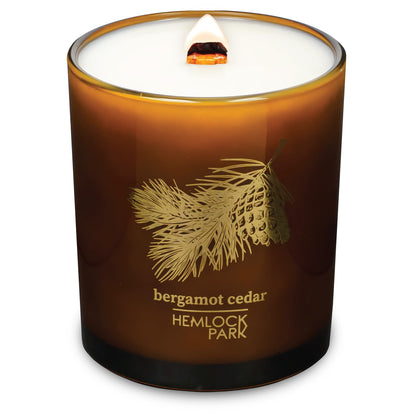 Hemlock Park Amber & Gold Wood Wick Candle – 14 oz Coconut Wax, Bergamot Cedar