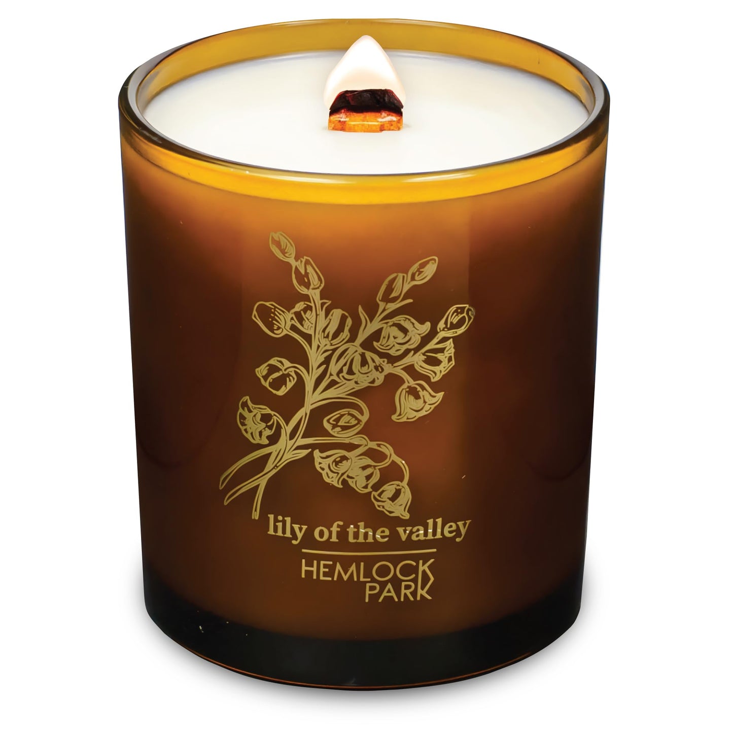 Hemlock Park Amber & Gold Wood Wick Candle – 14 oz Coconut Wax, Lily of the Valley