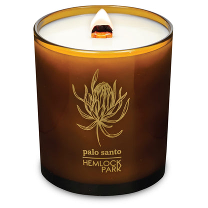 Hemlock Park Amber & Gold Wood Wick Candle – 14 oz Palo Santo, Natural Coconut Wax