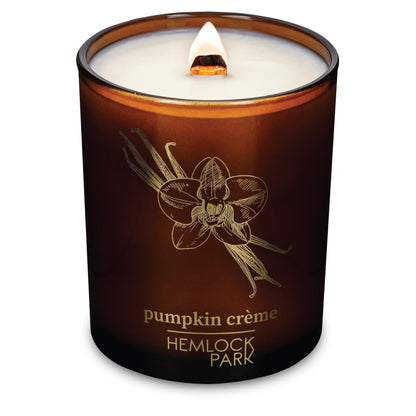 Hemlock Park Amber & Gold Wood Wick Candle – Natural Coconut Wax, 7.2 oz (Pumpkin Crème)