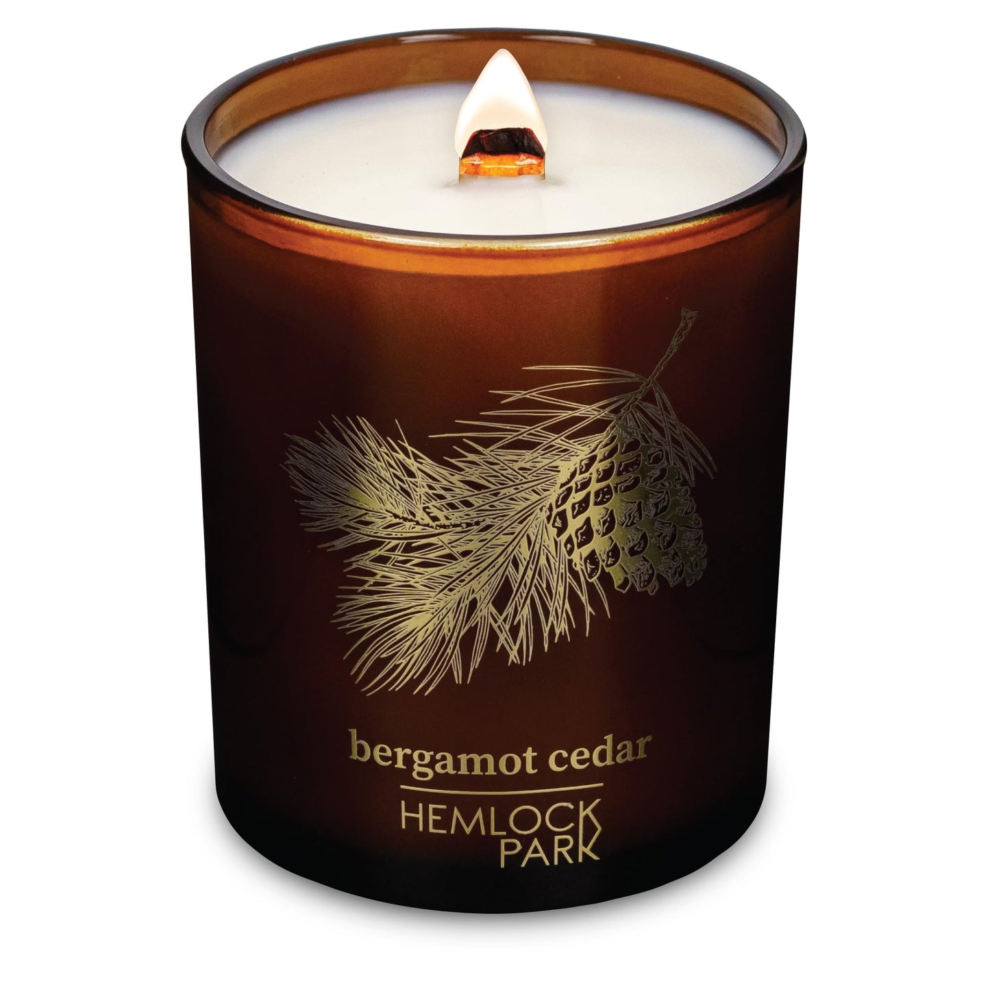 Hemlock Park Amber & Gold Wood Wick Candle – Handcrafted Coconut Wax (7.2 oz) Bergamot Cedar