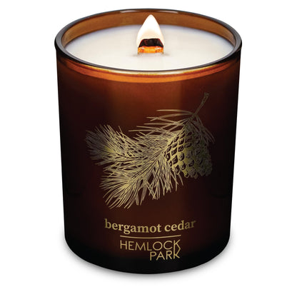 Hemlock Park Amber & Gold Wood Wick Candle – Handcrafted Coconut Wax (7.2 oz) Bergamot Cedar