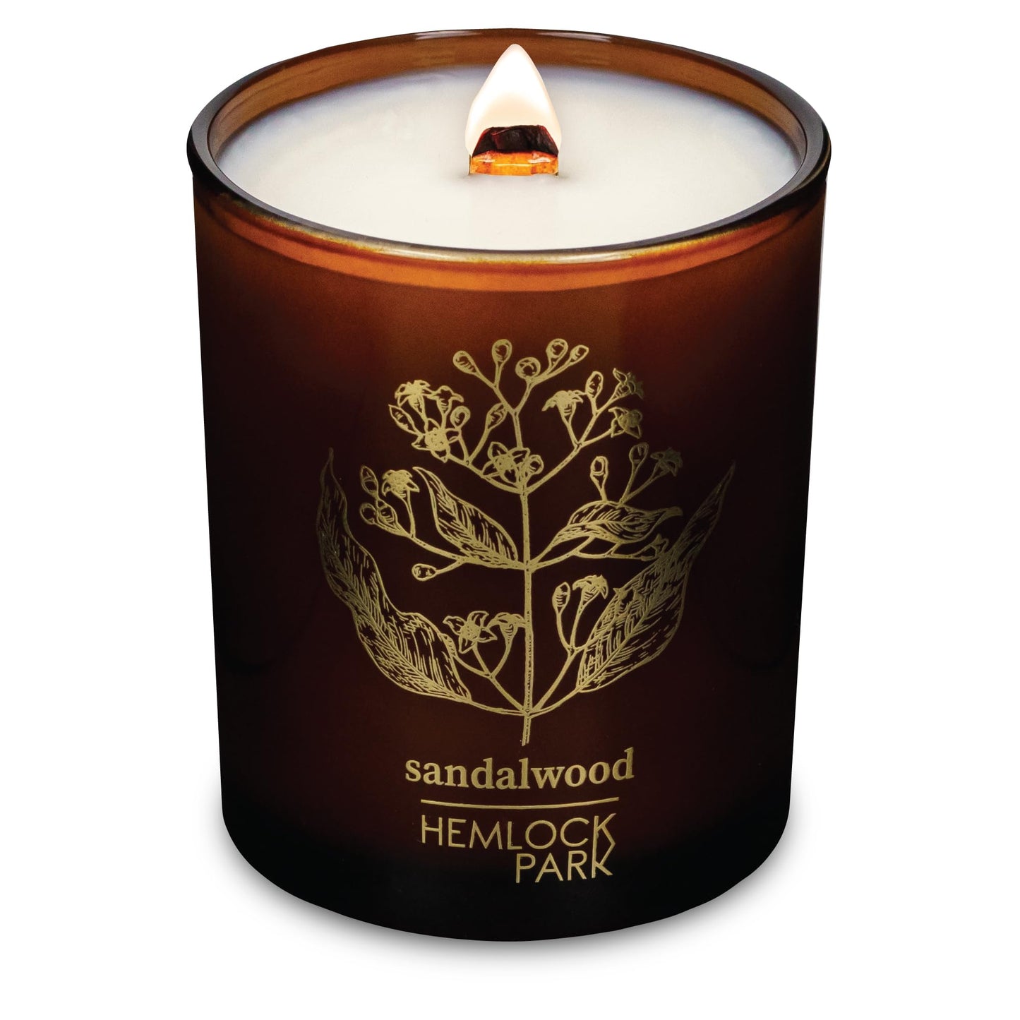 Hemlock Park Amber & Gold Wood Wick Candle – Coconut Wax, Sandalwood, 7.2 oz