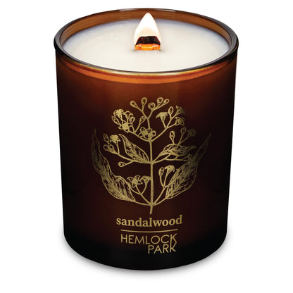 Hemlock Park Amber & Gold Wood Wick Candle – Coconut Wax, Sandalwood, 7.2 oz