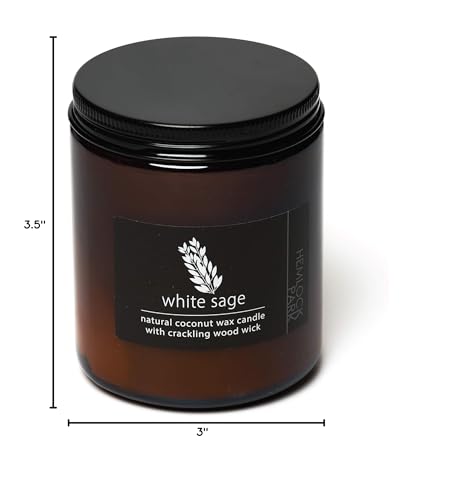 Hemlock Park Crackling Wood Wick Candle - 8oz White Sage | Handcrafted Coconut Wax