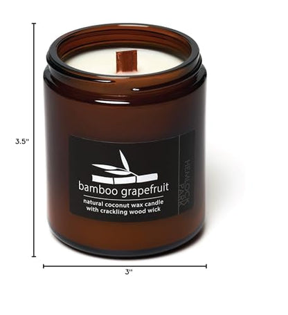 Hemlock Park Crackling Wood Wick Candle – 8 oz Coconut Wax, Bamboo Grapefruit