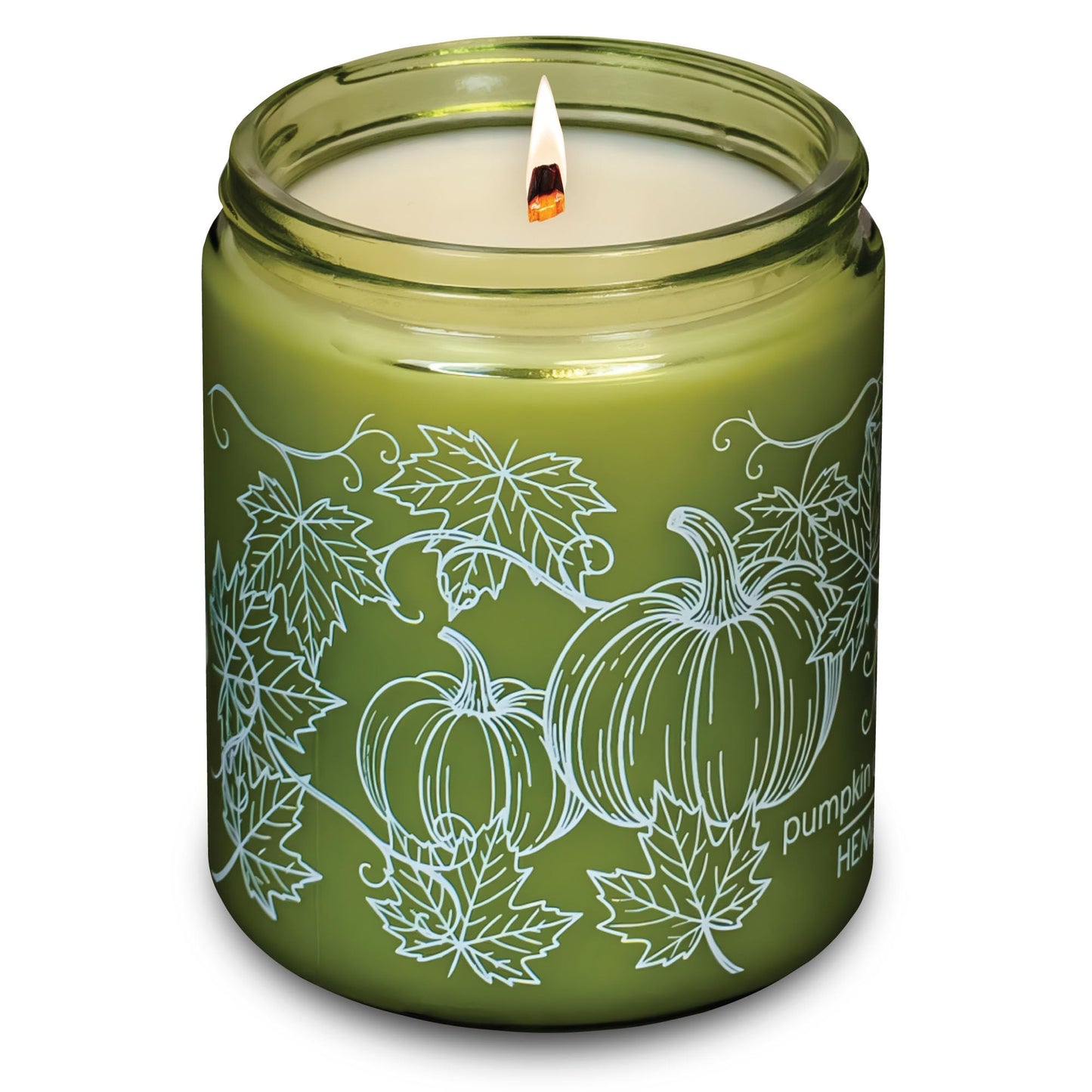 Hemlock Park Green Glass Wood Wick Candle – 8 oz Pumpkin Crème