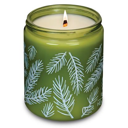 Hemlock Park Green Glass Wood Wick Candle – Handcrafted Coconut Wax (8 oz) Foxtail Fir