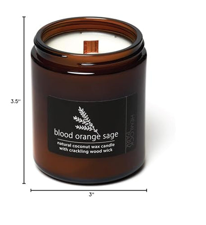 Hemlock Park Crackling Wood Wick Candle - Handcrafted with Natural Coconut Wax (8 oz) Blood Orange Sage