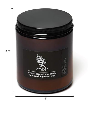 Hemlock Park Crackling Wood Wick Candle - Handcrafted Coconut Wax 8 oz (Amber)