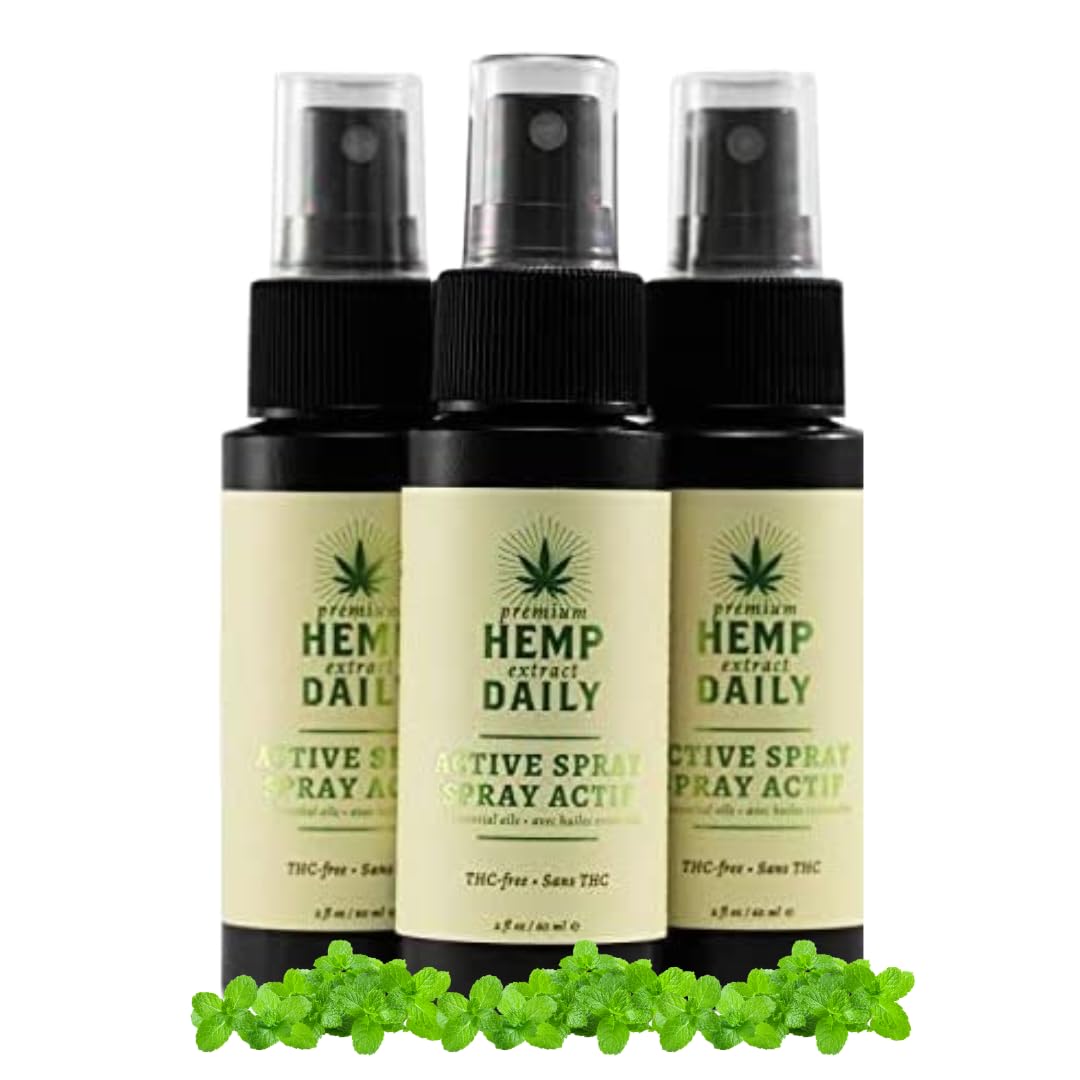 Hemp Daily Active Spray – Organic Hemp Oil with Essential Oils | 2 oz each | 3 Pack | Vegan & Cruelty-Free | THC-Free