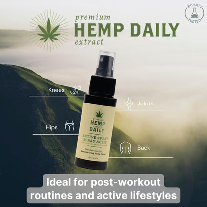 Hemp Daily Active Spray – Organic Hemp Oil with Essential Oils | 2 oz each | 3 Pack | Vegan & Cruelty-Free | THC-Free