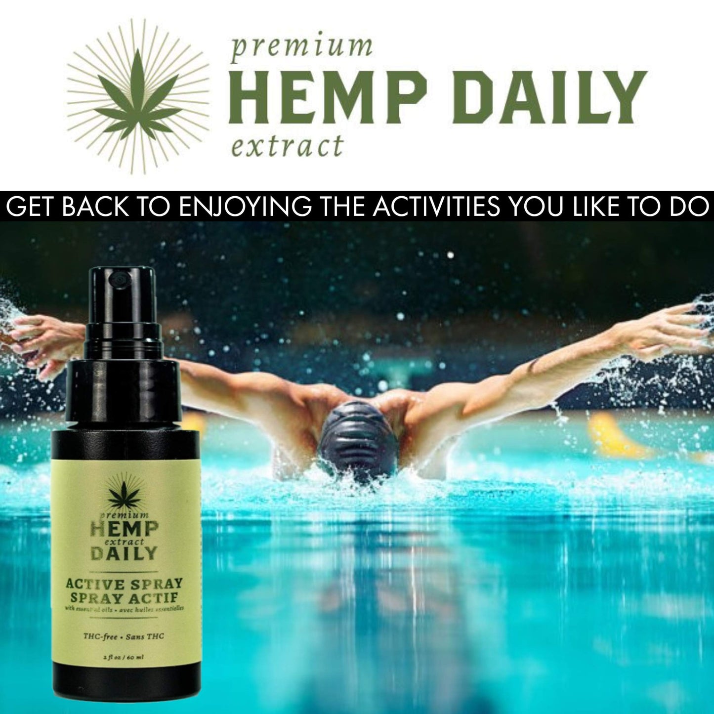 Hemp Daily Active Spray – Organic Hemp Oil with Essential Oils | 2 oz each | 3 Pack | Vegan & Cruelty-Free | THC-Free