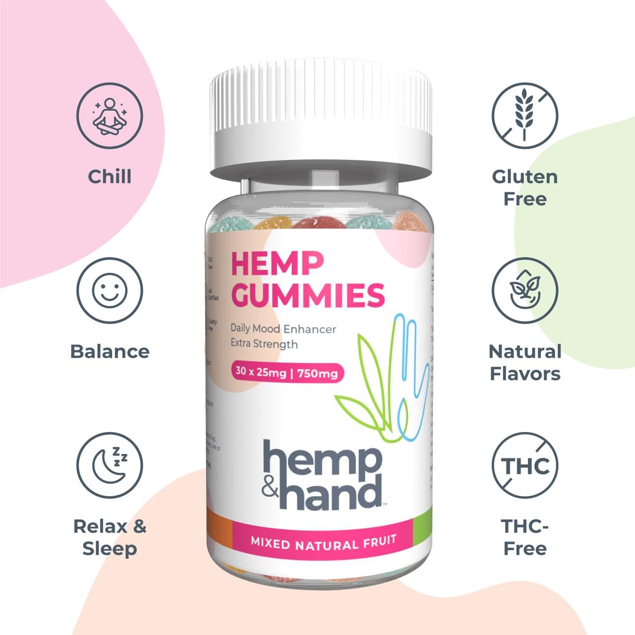 Hemp Gummies 750mg - Chill, Inflammation, Natural Pain, Restful Sleep (25mg Gummy) - by Hemp and Hand