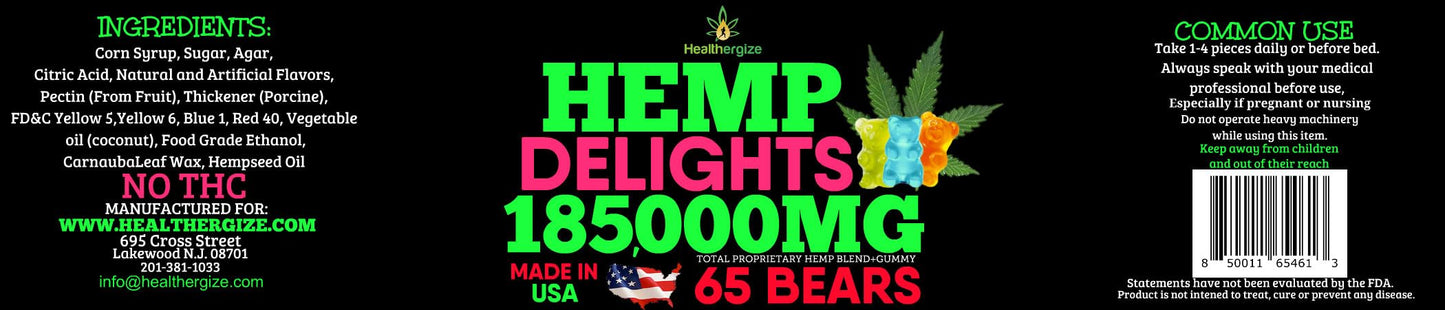 Hemp Gummies Bears Relax - Premium Hemp Oil Gummies | Made in USA | Sleep & Joint Support