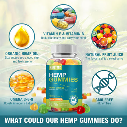 Hemp Gummies for Sleep, Anxiety & Pain - High Potency Organic Hemp Oil Gummies for Adults