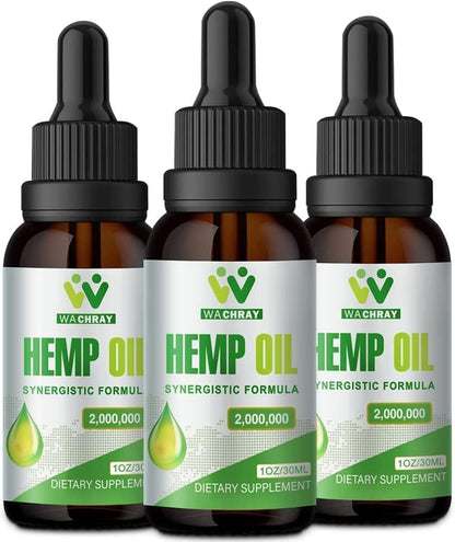 Hemp Oil Drops (3 Pack) High Potency – Focus Calm & Mood | CO2 Extracted, Vegan, Non-GMO