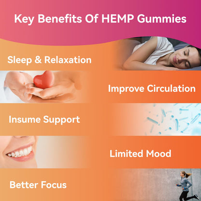 Hemp Oil Gummies with Vitamin C – Vegan, Organic, Non-GMO, Gluten-Free, Fruity Flavor, 60 Gummies(1Pack)