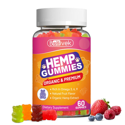Hemp Oil Gummies with Vitamin C – Vegan, Organic, Non-GMO, Gluten-Free, Fruity Flavor, 60 Gummies(1Pack)