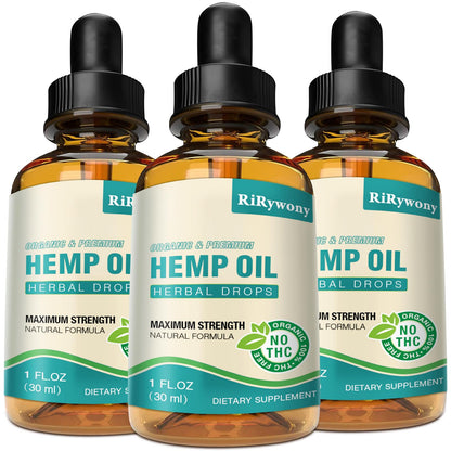 Hemp Oil High Potency Organic Drops - Maximum Strength Hemp Oil Tincture | Vegan 3 Pack
