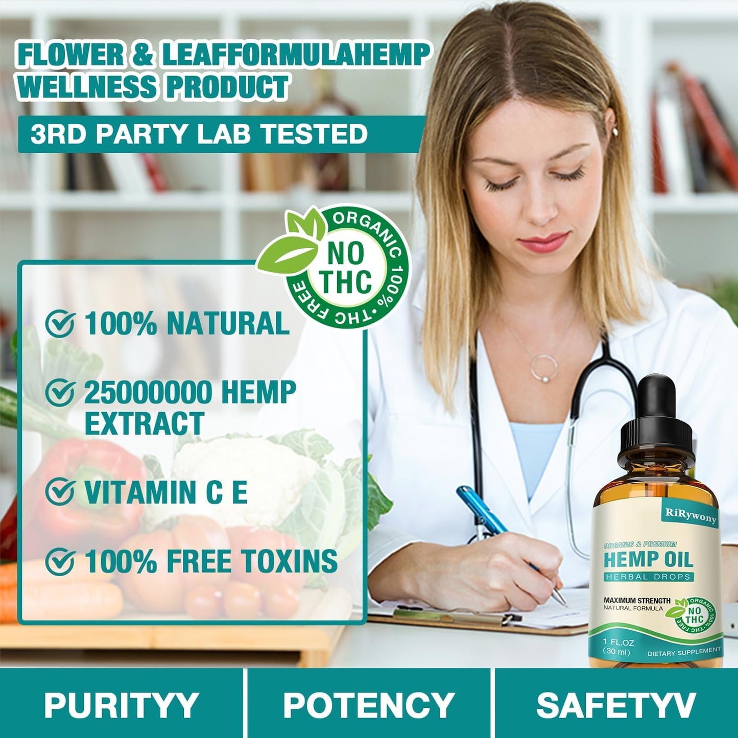 Hemp Oil High Potency Organic Drops - Maximum Strength Hemp Oil Tincture | Vegan 3 Pack