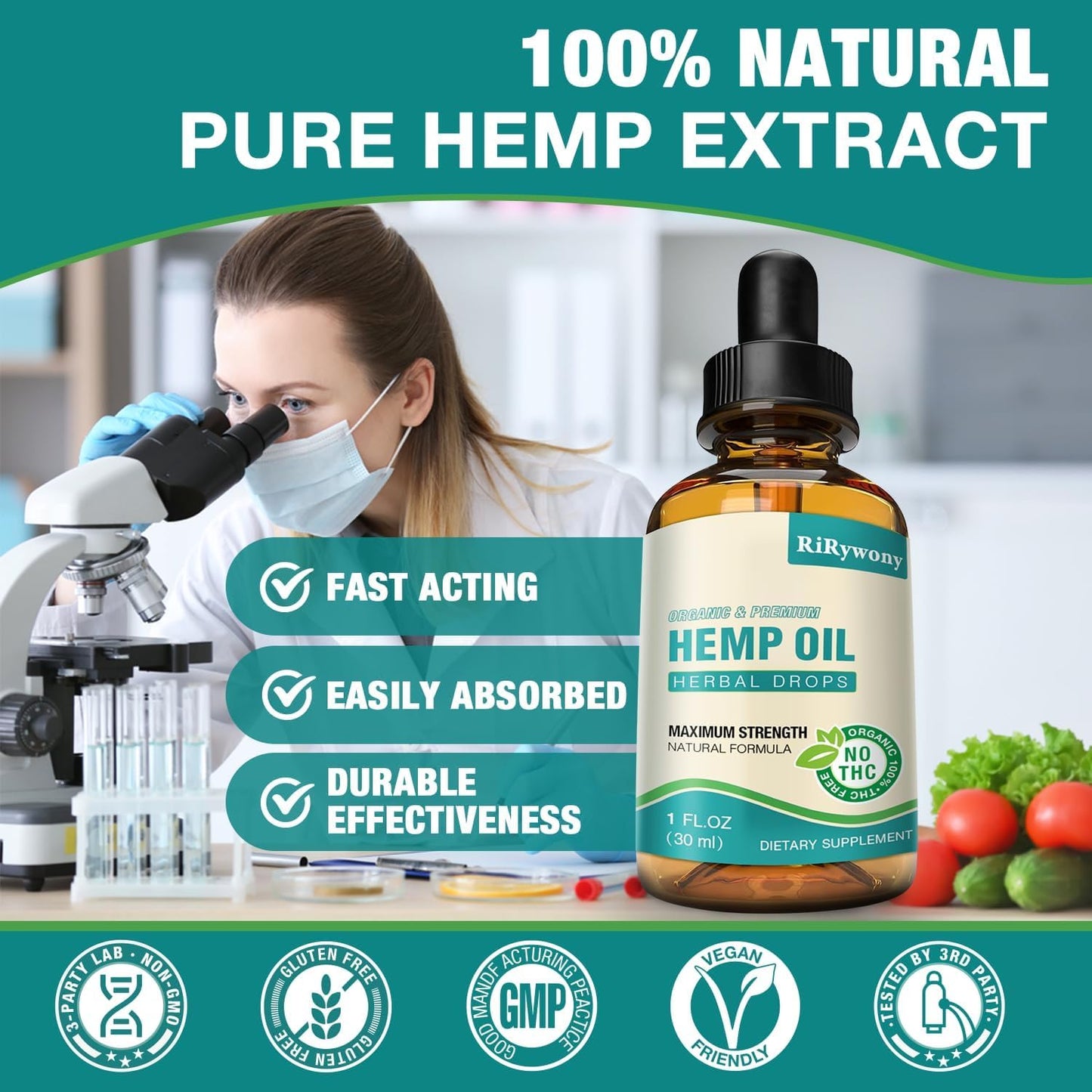 Hemp Oil High Potency Organic Drops - Maximum Strength Hemp Oil Tincture | Vegan 3 Pack