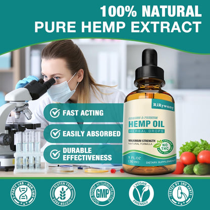 Hemp Oil High Potency Organic Drops - Maximum Strength Hemp Oil Tincture | Vegan 3 Pack