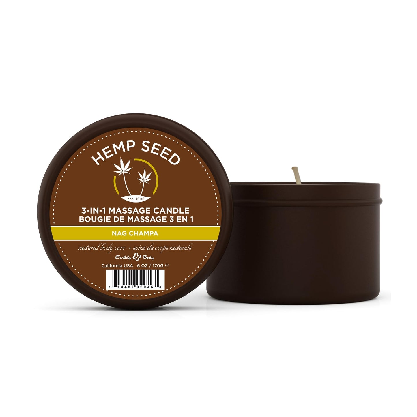 Hemp Seed 3-in-1 Massage Candle – Nag Champa, 6 oz | Vegan & Cruelty-Free