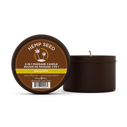 Hemp Seed 3-in-1 Massage Candle – Nag Champa, 6 oz | Vegan & Cruelty-Free