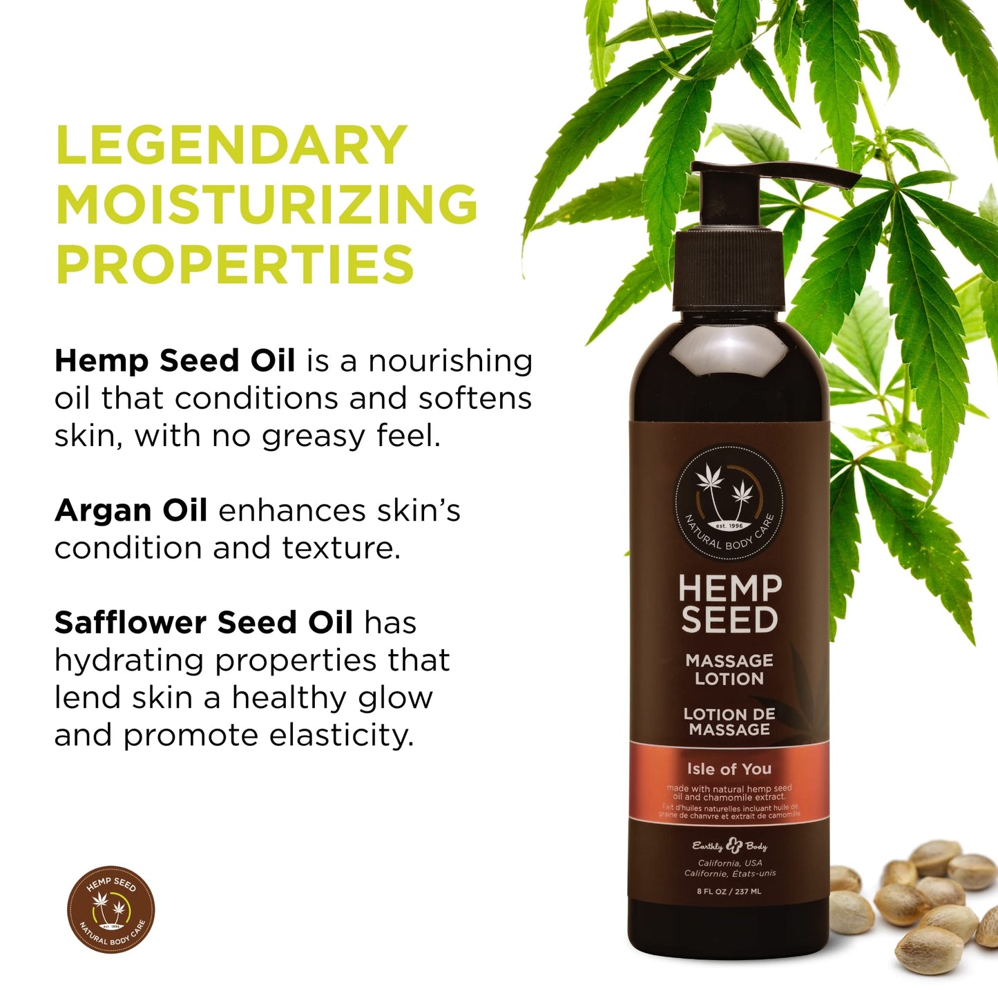 Hemp Seed Massage Lotion Isle of You – 8 oz | Vegan, Cruelty-Free