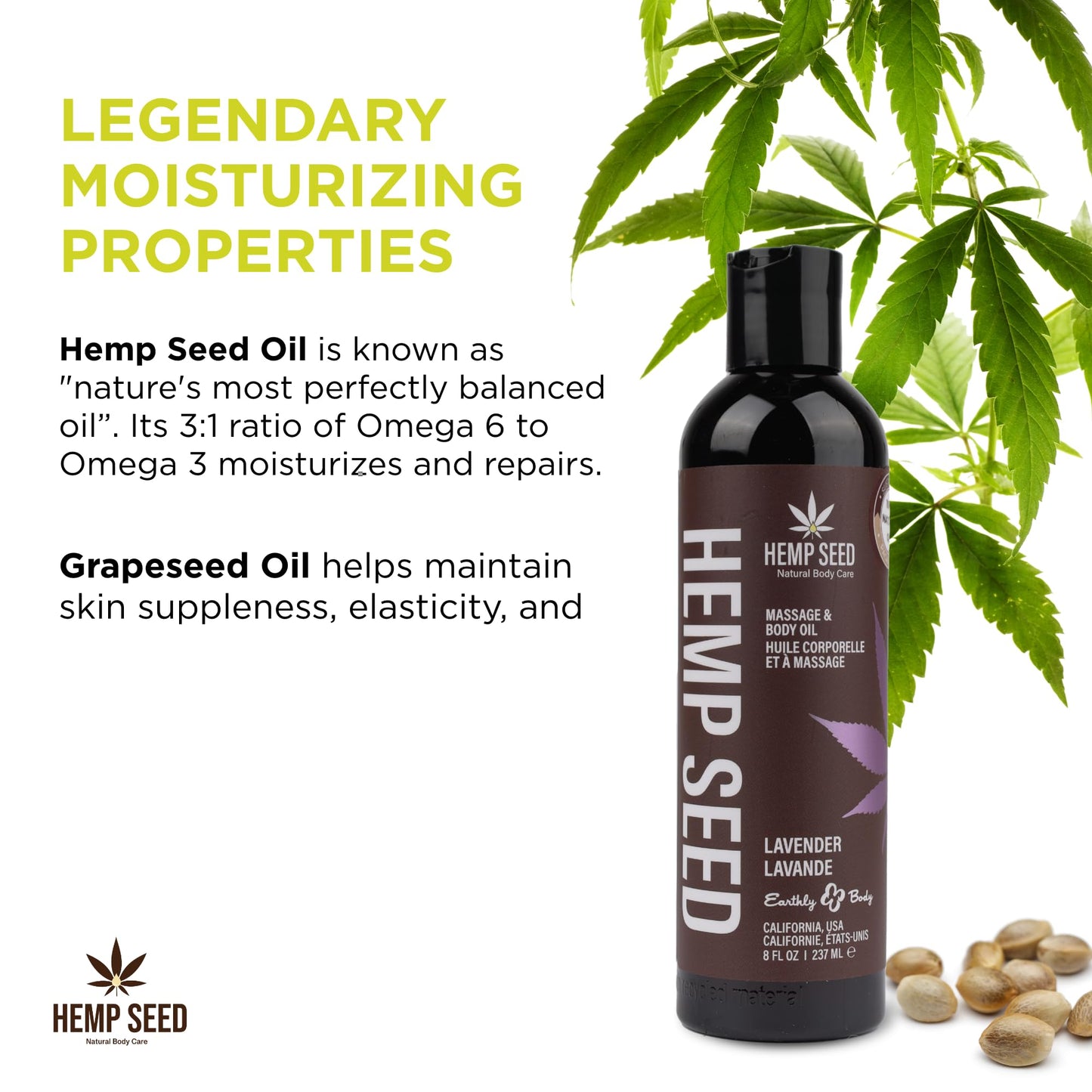 Hemp Seed Massage & Body Oil, Lavender – 8 oz | Vegan & Cruelty-Free