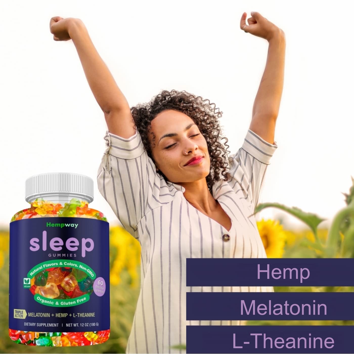 Hemp Sleep Gummies Triple Action - 5mg Melatonin, 200mg Hemp