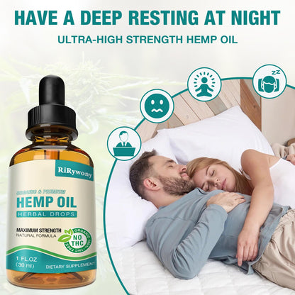 Hemp Oil High Potency - 3 Pack Maximum Strength Organic Hemp Drops for Adults | Natural Relax & Good Mood | Vegan Tincture